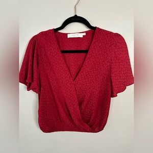 ASTR the label red cheetah print blouse‎ puff sleeve size Small